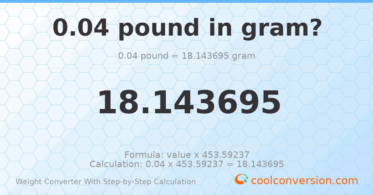 0.04 pounds = 18.1437 grams