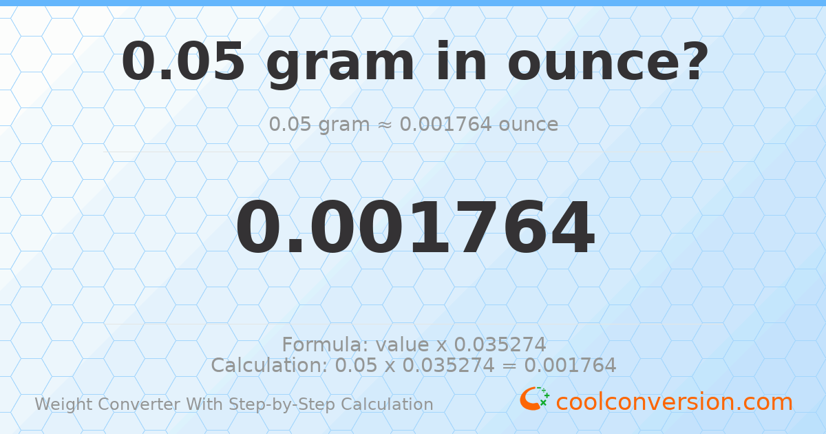 0.05 grams = 0.0017637 ounces