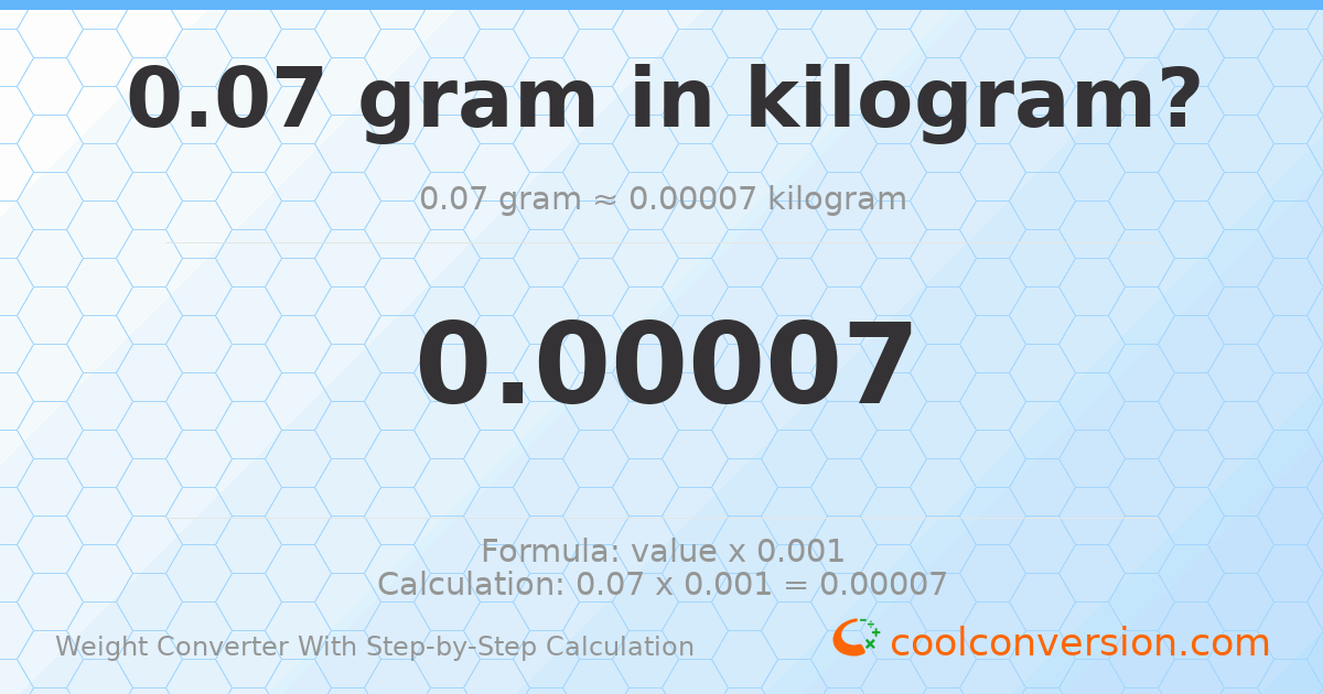 0.07 grams = 7 × 10⁻⁵ kilograms