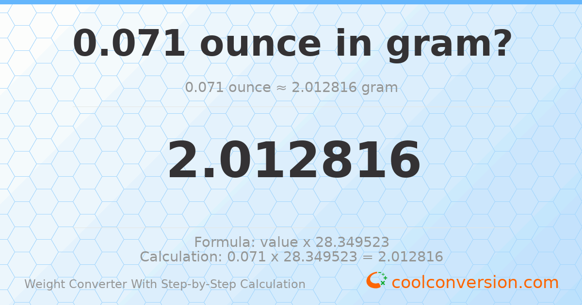 0.071 ounces = 2.01282 grams