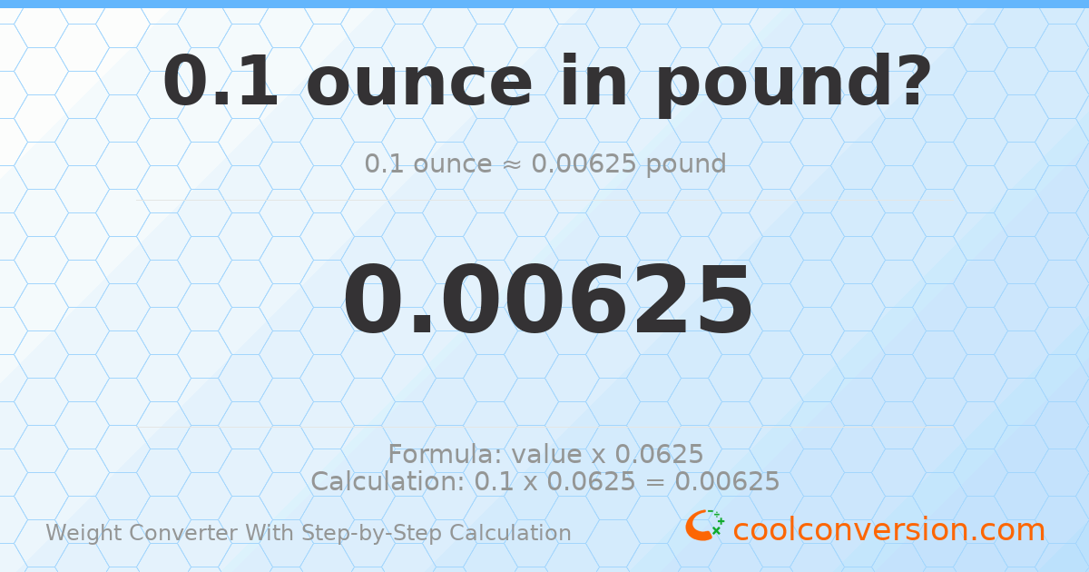 0.1 ounces = 0.00625 pounds