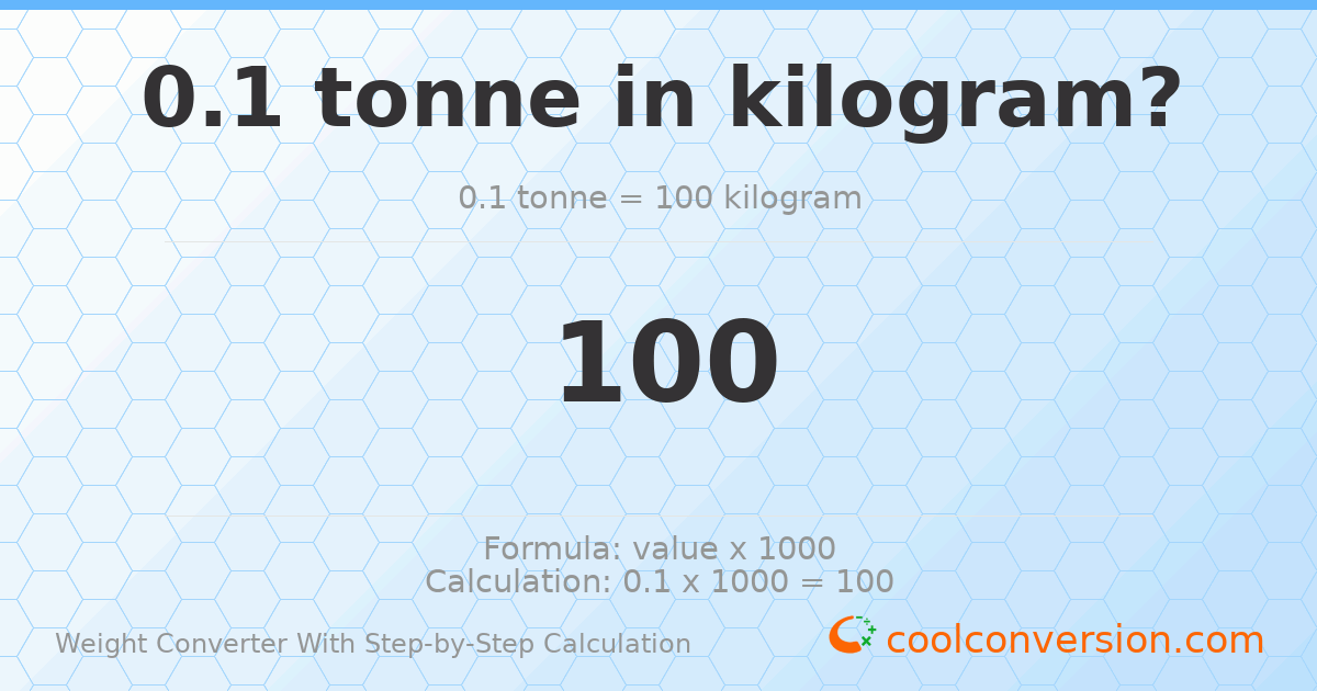 0.1 tonnes = 100 kilograms