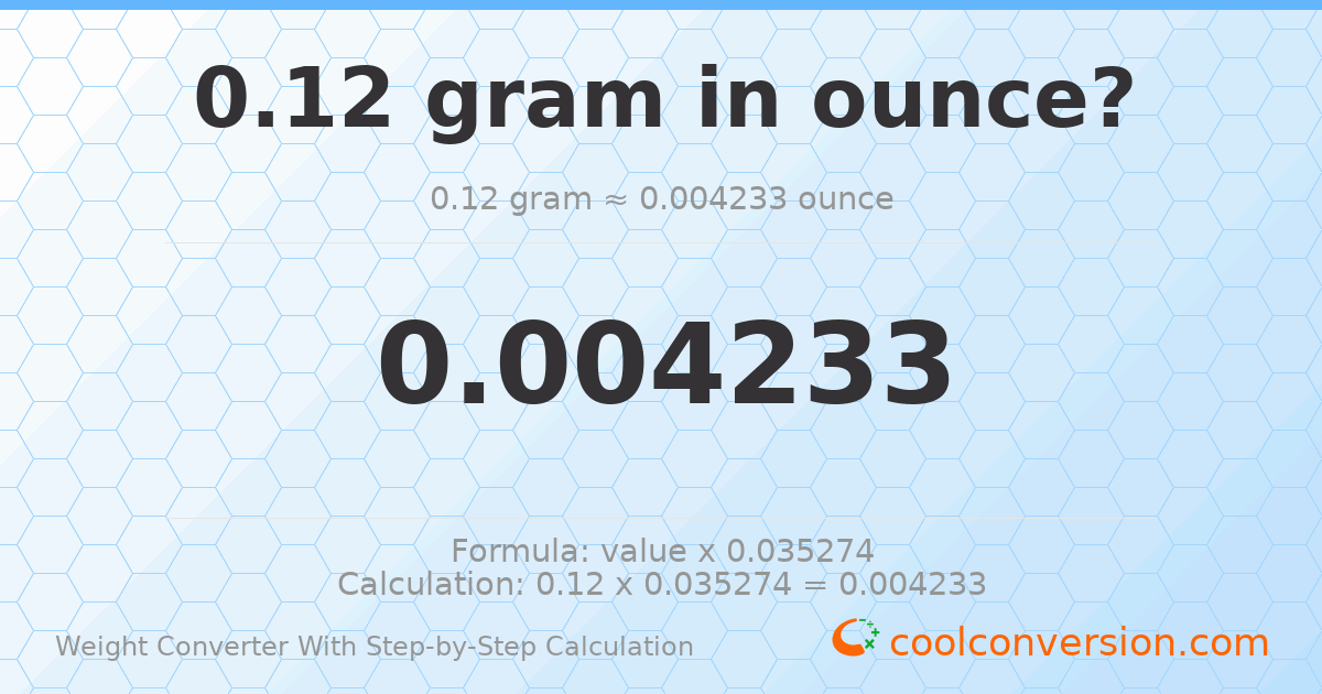 0.12 grams = 0.00423288 ounces