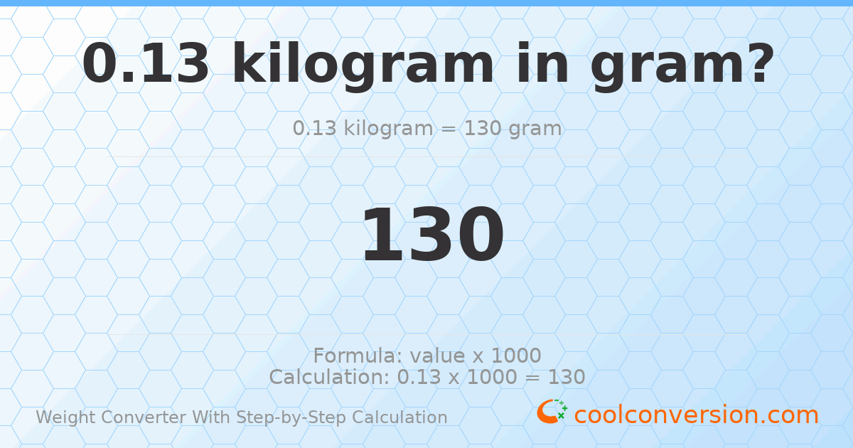 0.13 kilograms = 130 grams