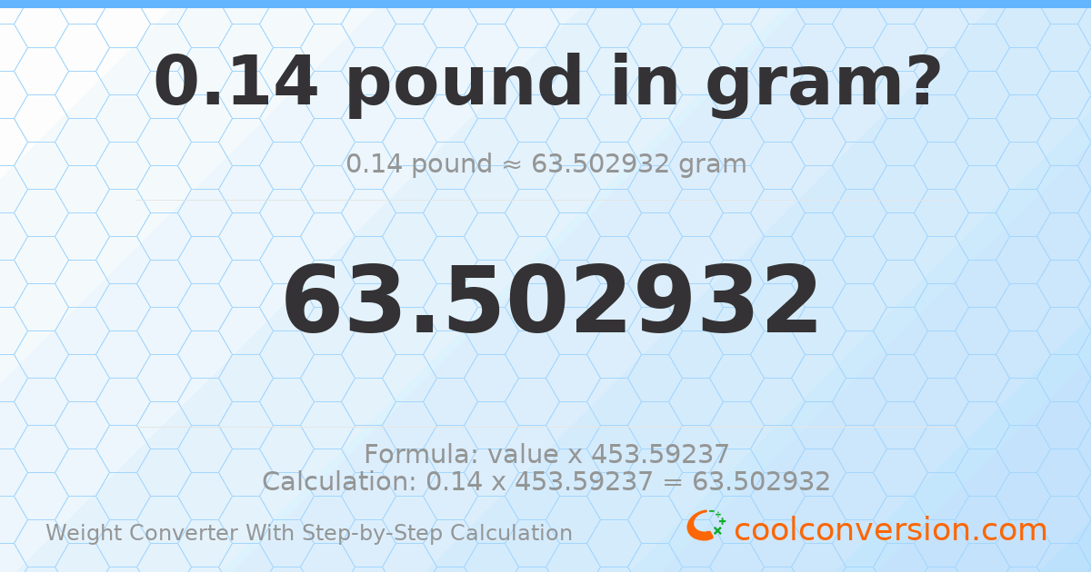 0.14 pounds = 63.5029 grams