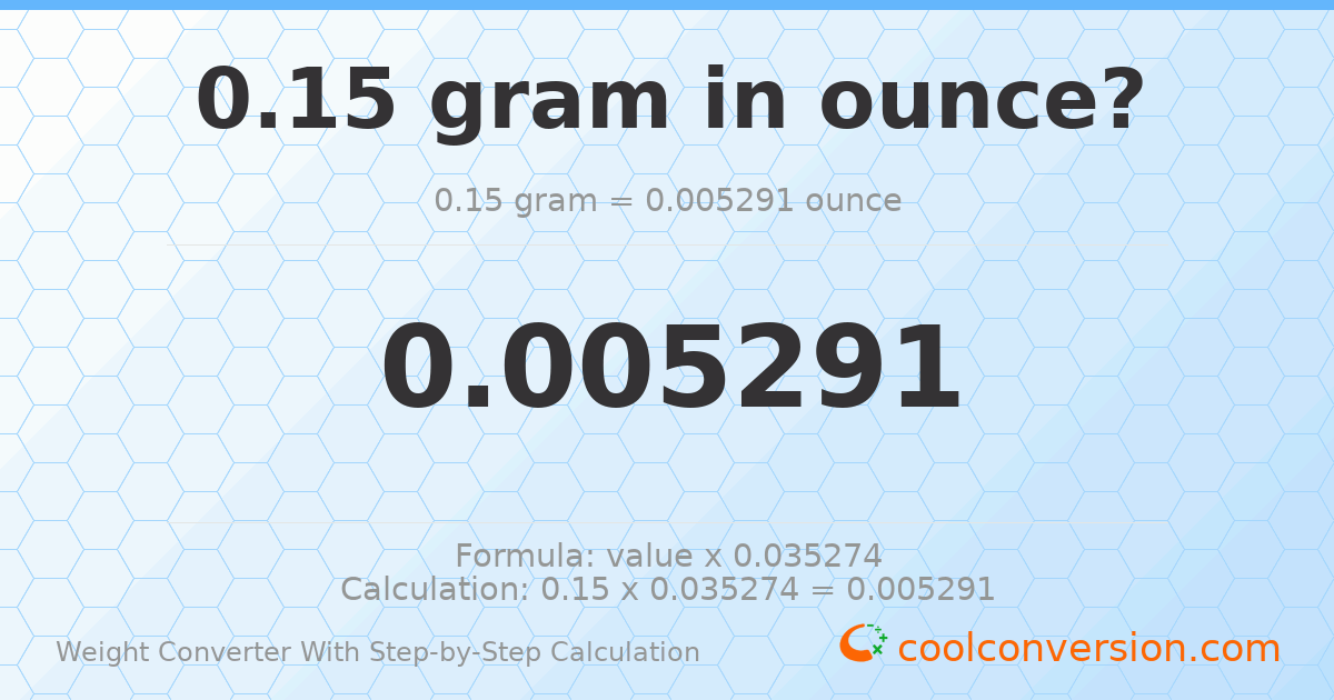 0.15 grams = 0.00529109 ounces