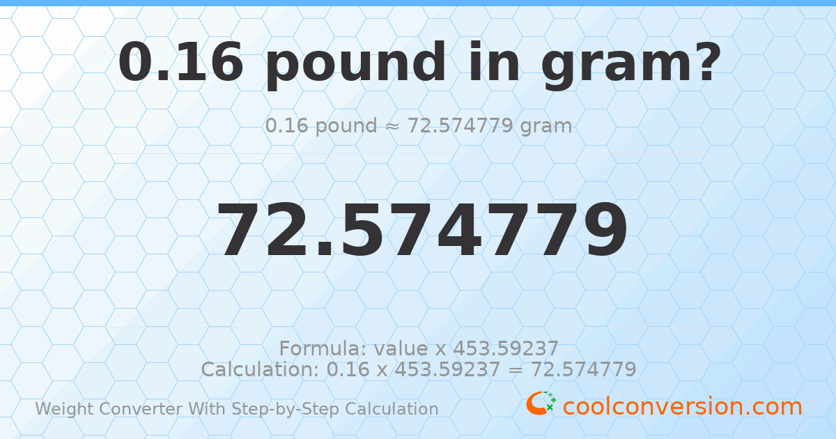 0.16 pounds = 72.5748 grams