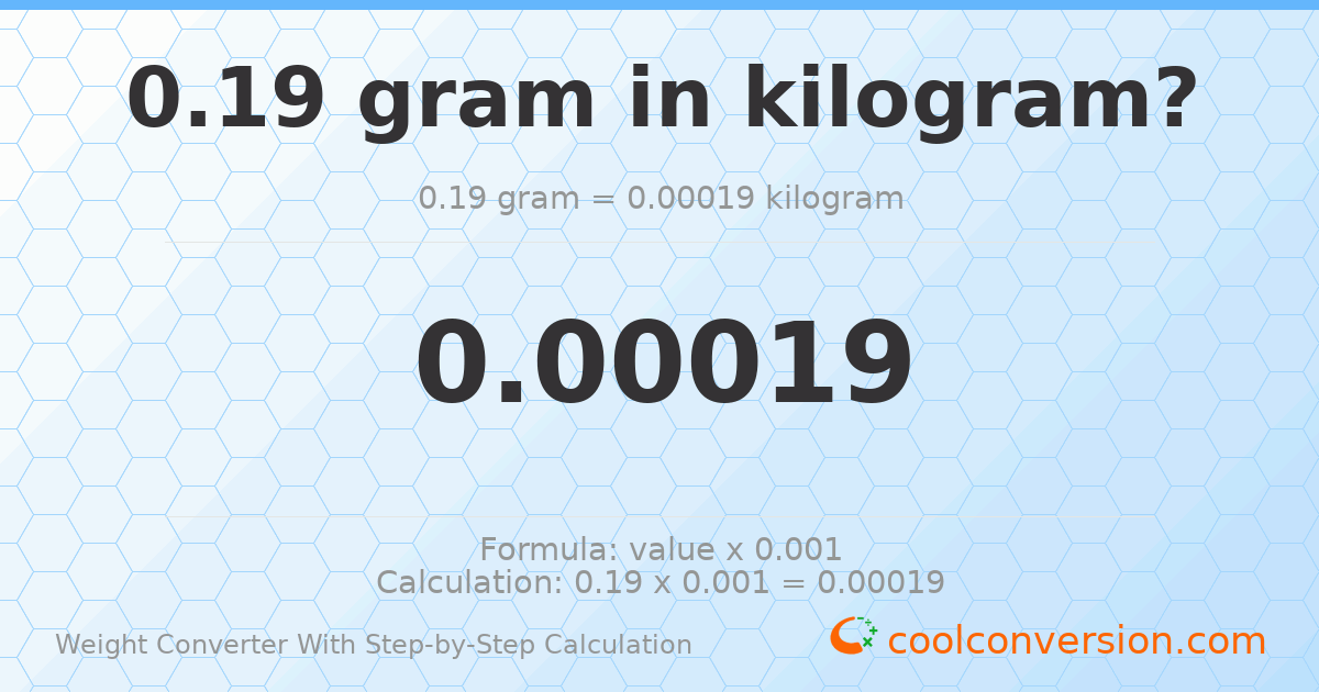 0.19 grams = 0.00019 kilograms
