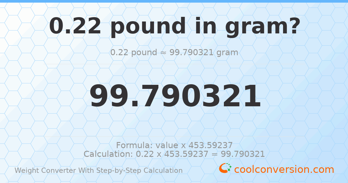 0.22 pounds = 99.7903 grams