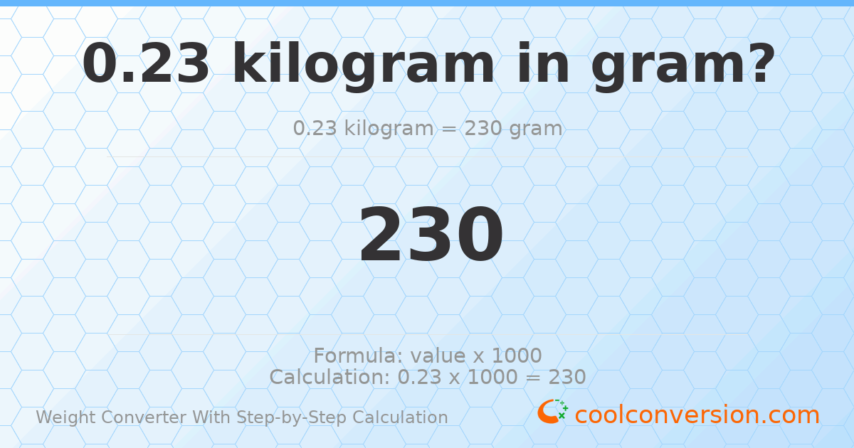 0.23 kilograms = 230 grams
