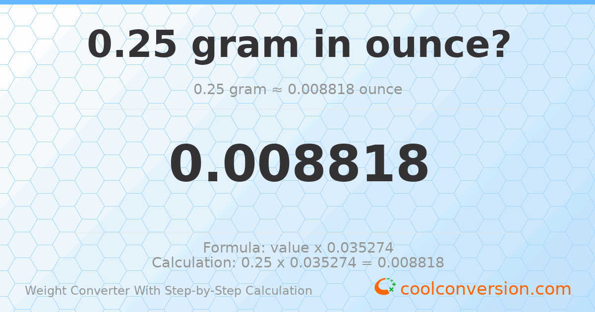 0.25 grams = 0.00881849 ounces
