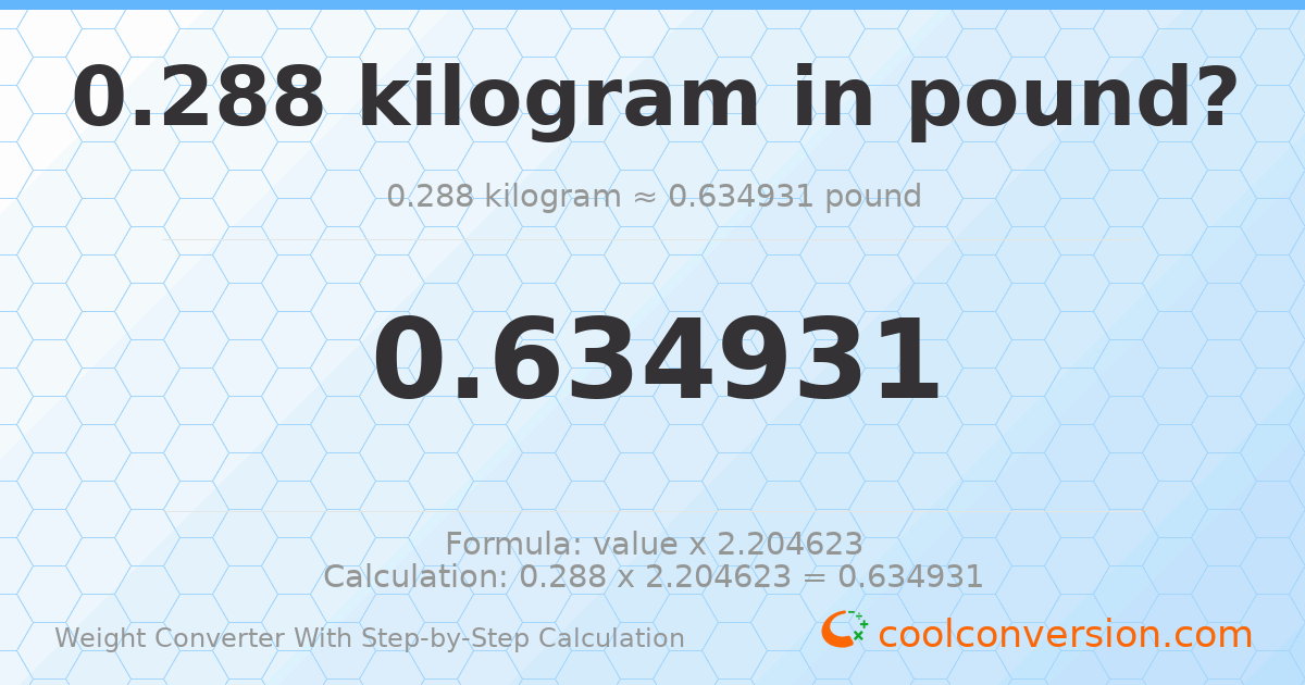 0.288 kilograms = 0.634931 pounds