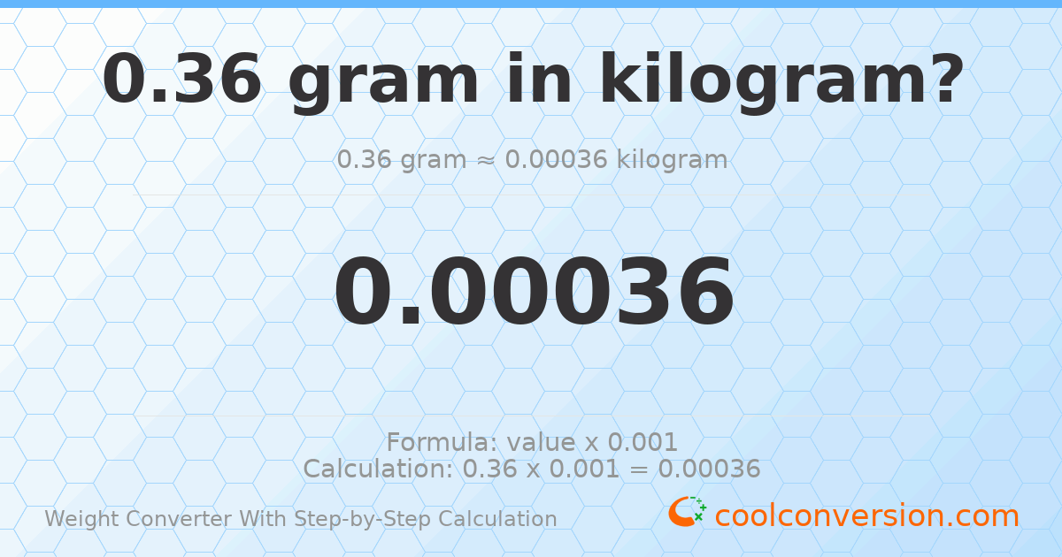 0.36 grams = 0.00036 kilograms