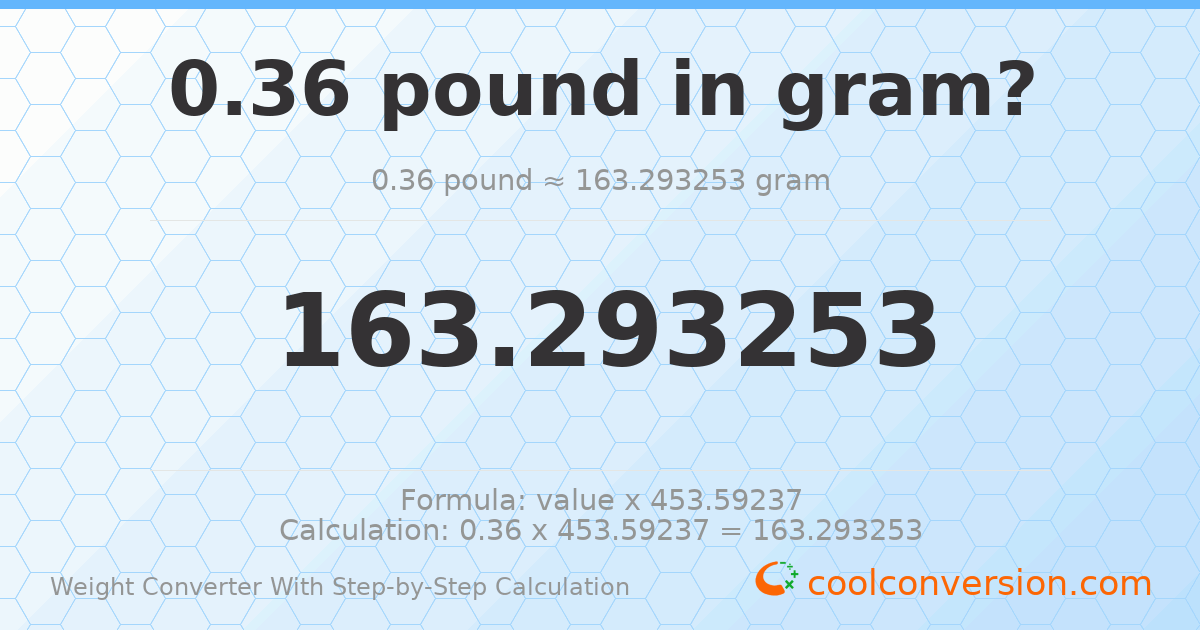 0.36 pounds = 163.293 grams