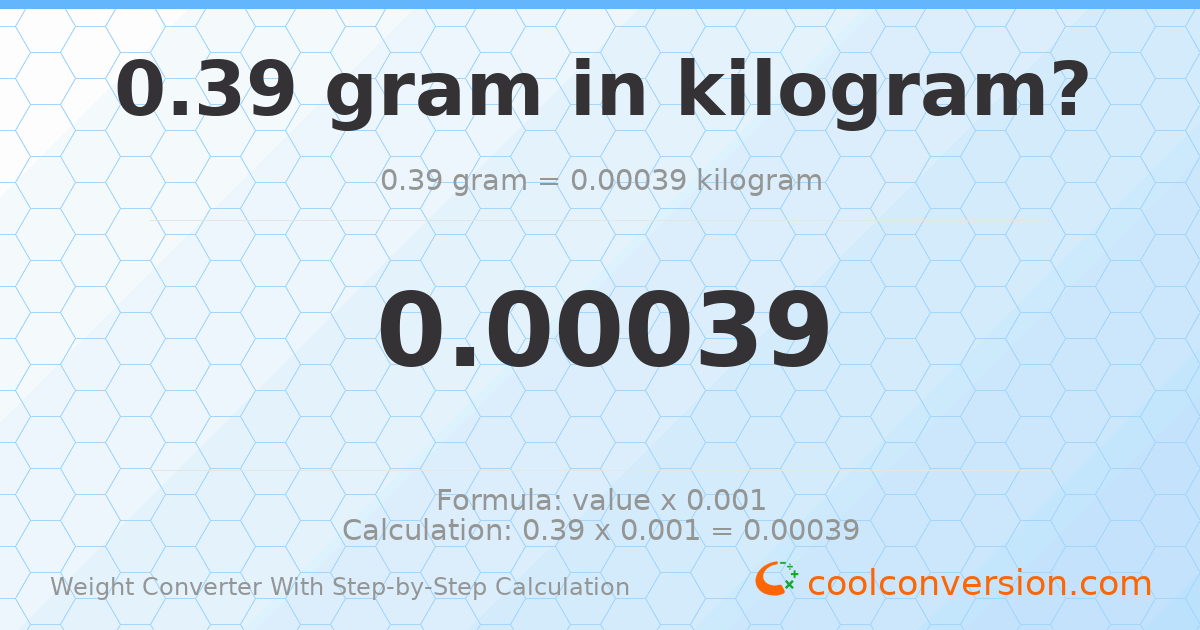 0.39 grams = 0.00039 kilograms