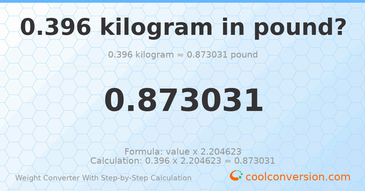 0.396 kilograms = 0.873031 pounds