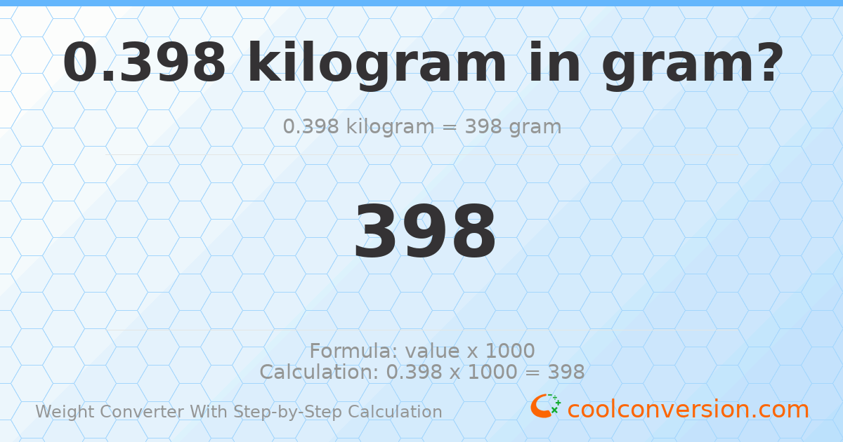 0.398 kilograms = 398 grams