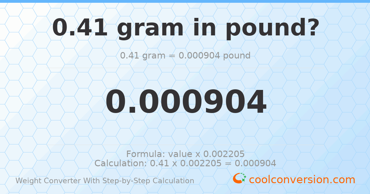 0.41 grams = 0.000903895 pounds