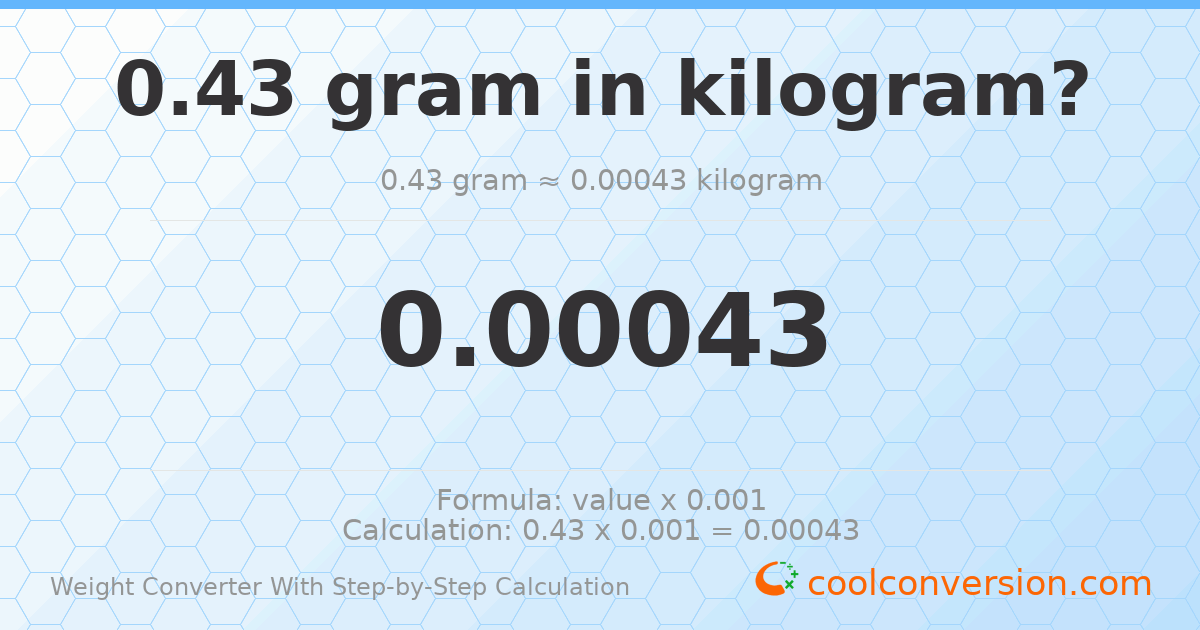 0.43 grams = 0.00043 kilograms