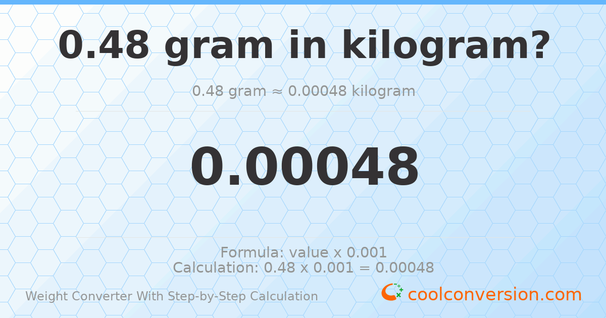 0.48 grams = 0.00048 kilograms