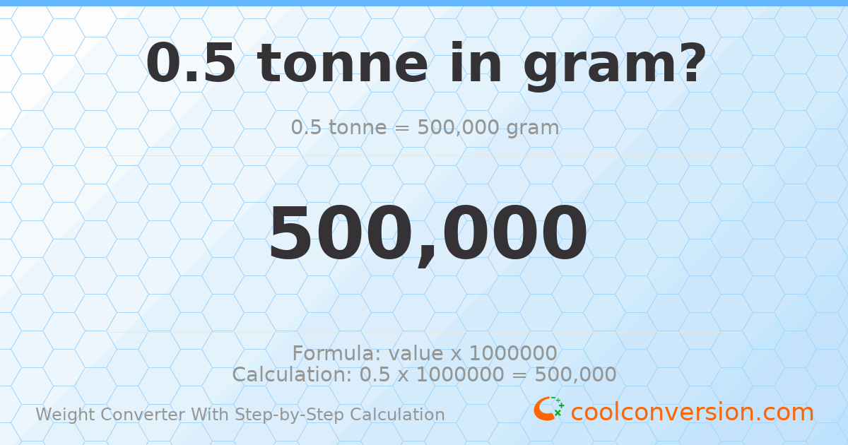 0.5 tonnes = 500000 grams
