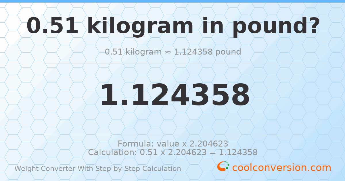0.51 kilograms = 1.12436 pounds