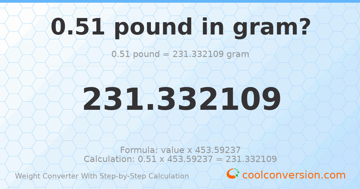 0.51 pounds = 231.332 grams