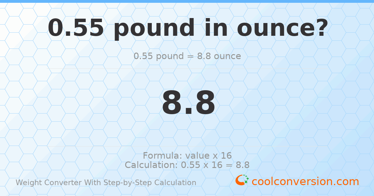 0.55 pounds = 8.8 ounces