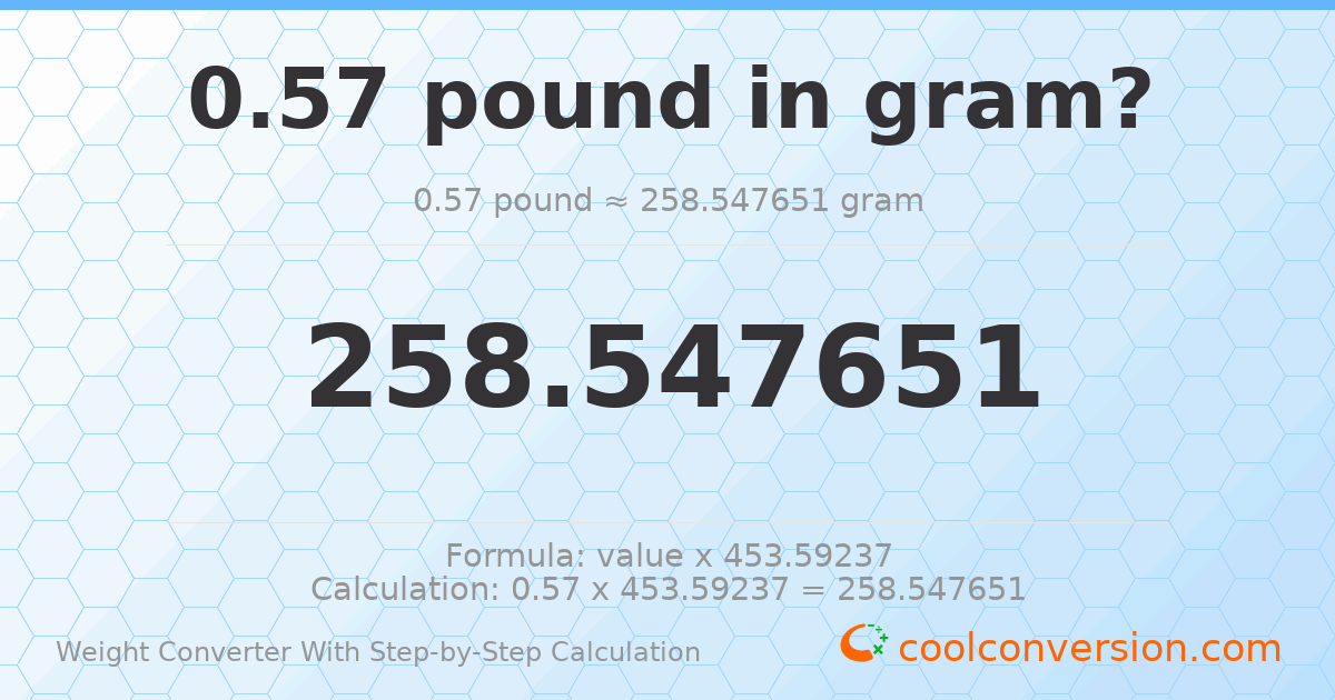 0.57 pounds = 258.548 grams