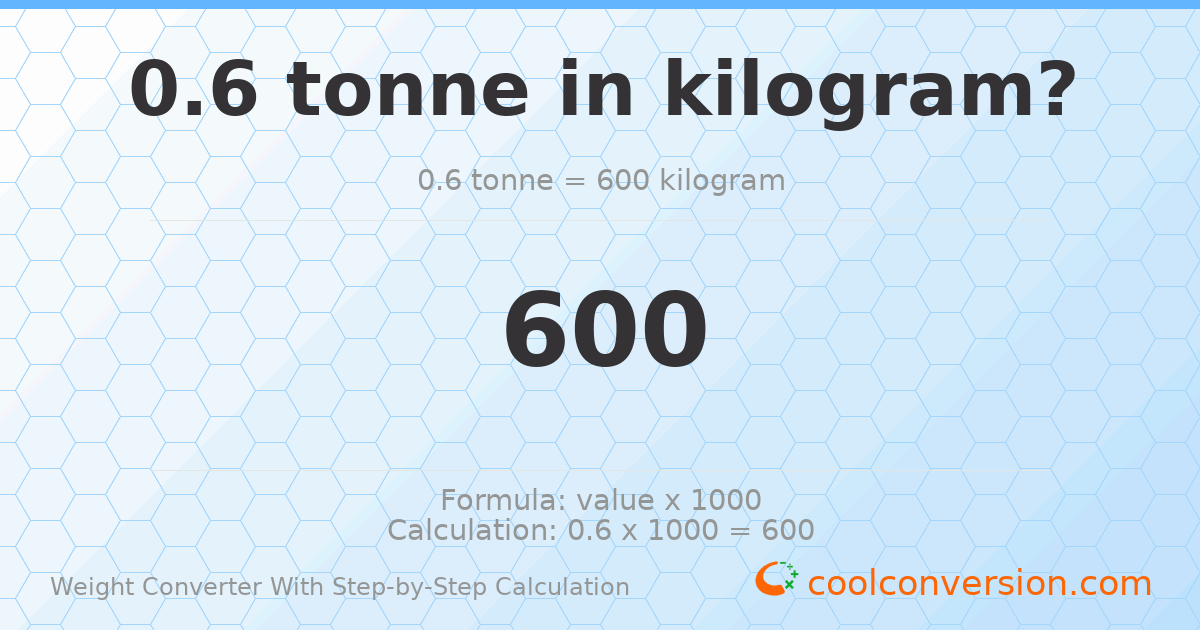 0.6 tonnes = 600 kilograms