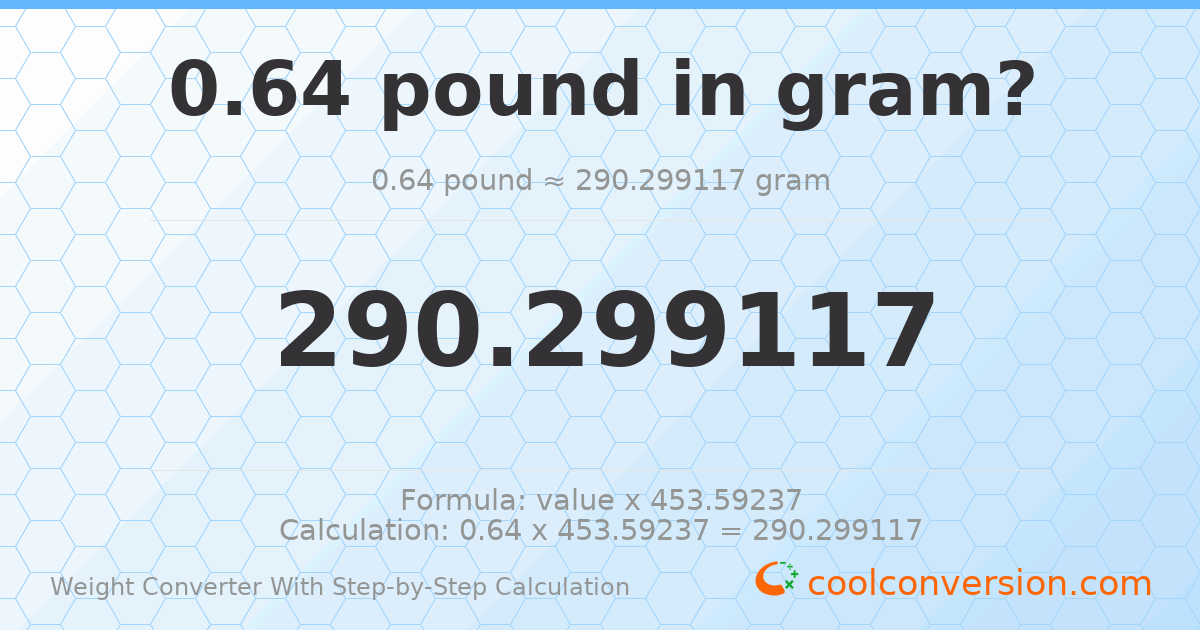 0.64 pounds = 290.299 grams