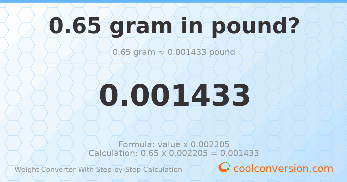 0.65 grams = 0.001433 pounds