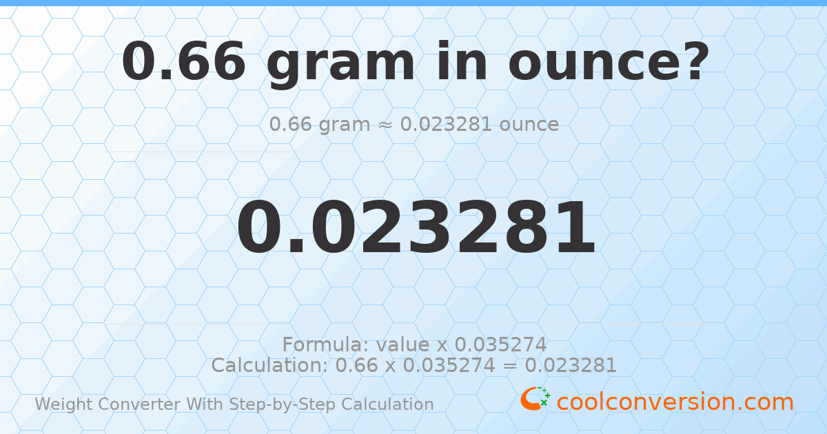 0.66 grams = 0.0232808 ounces