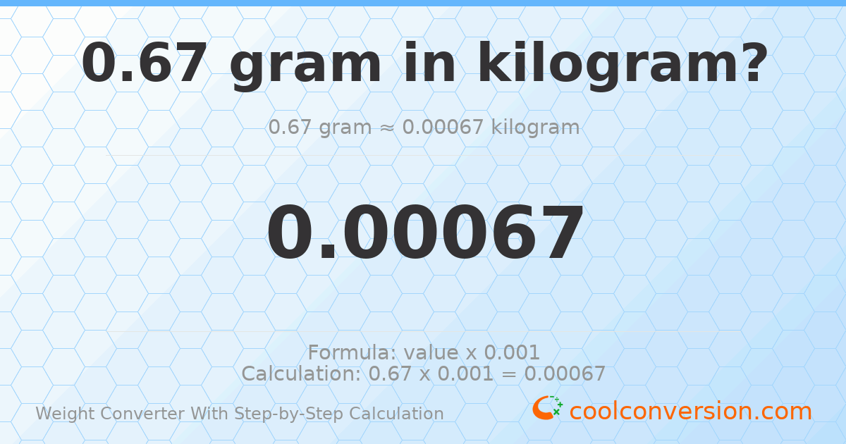 0.67 grams = 0.00067 kilograms
