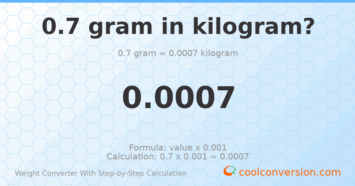 0.7 grams = 0.0007 kilograms