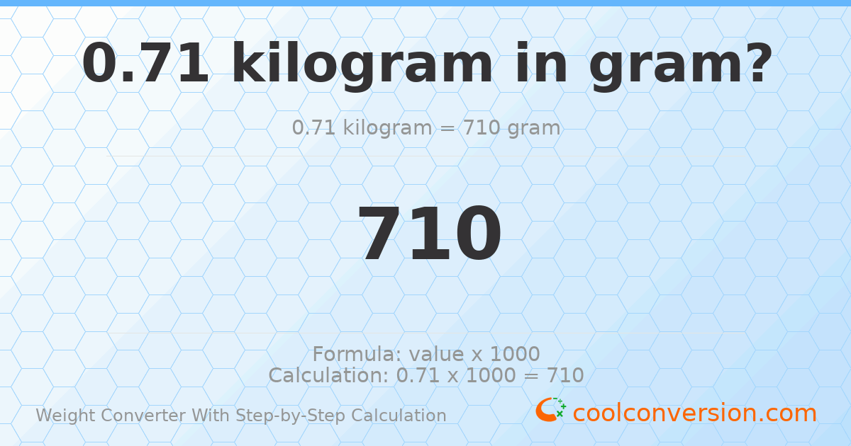 0.71 kilograms = 710 grams