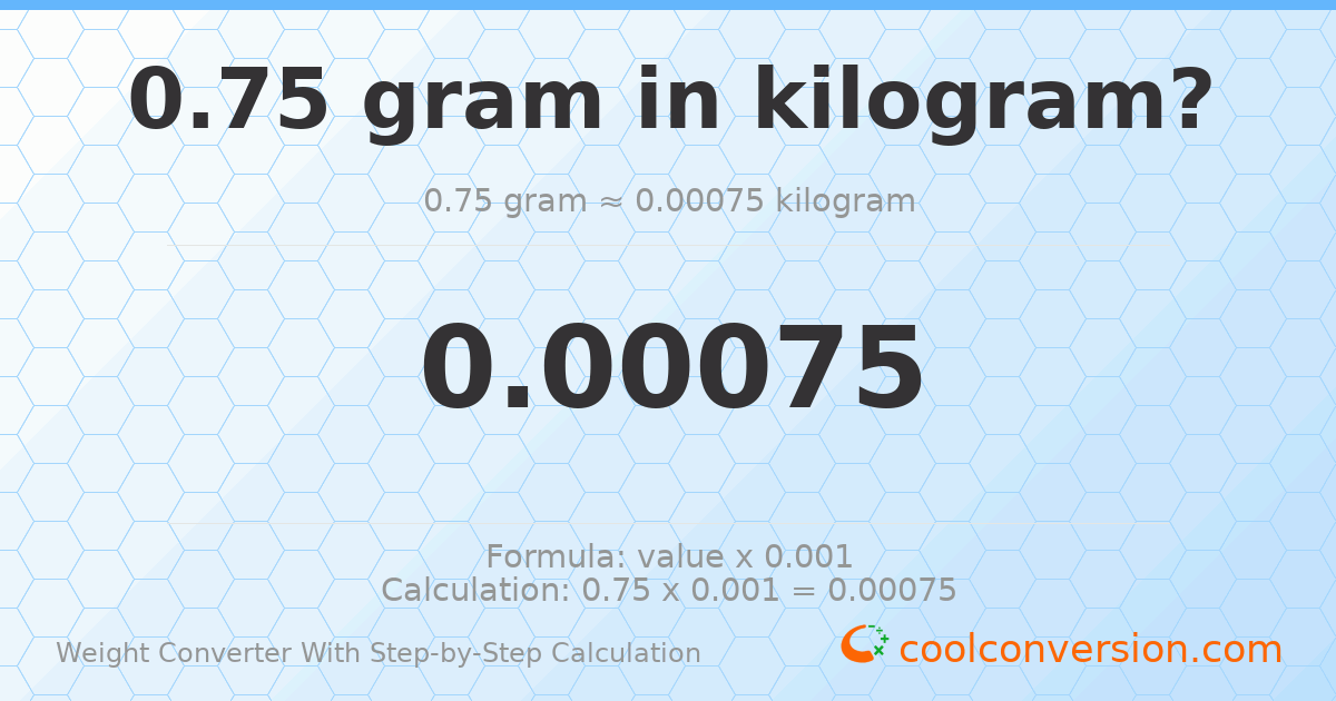 0.75 grams = 0.00075 kilograms