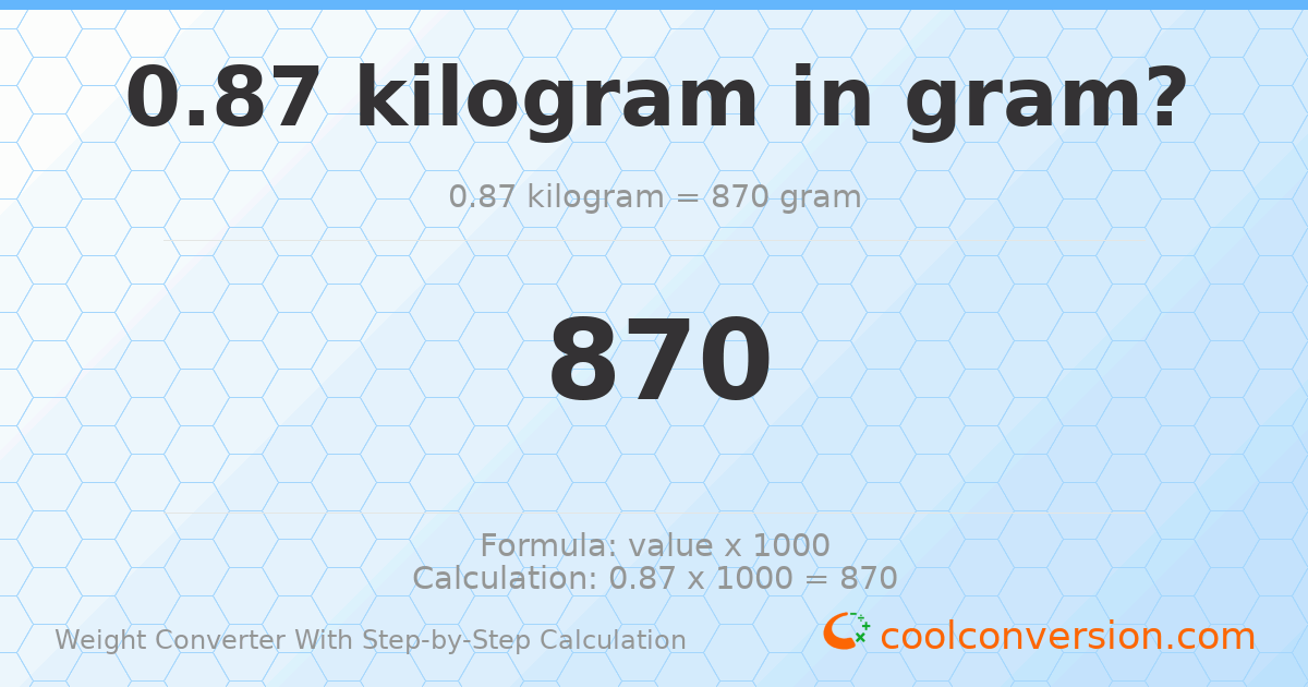 0.87 kilograms = 870 grams