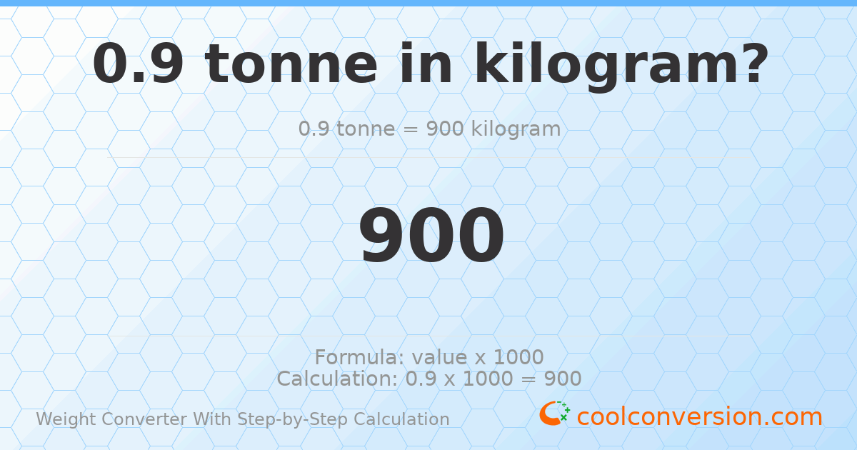 0.9 tonnes = 900 kilograms