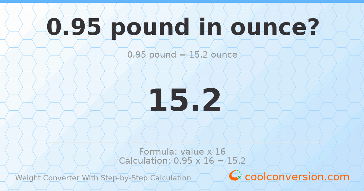 0.95 pounds = 15.2 ounces