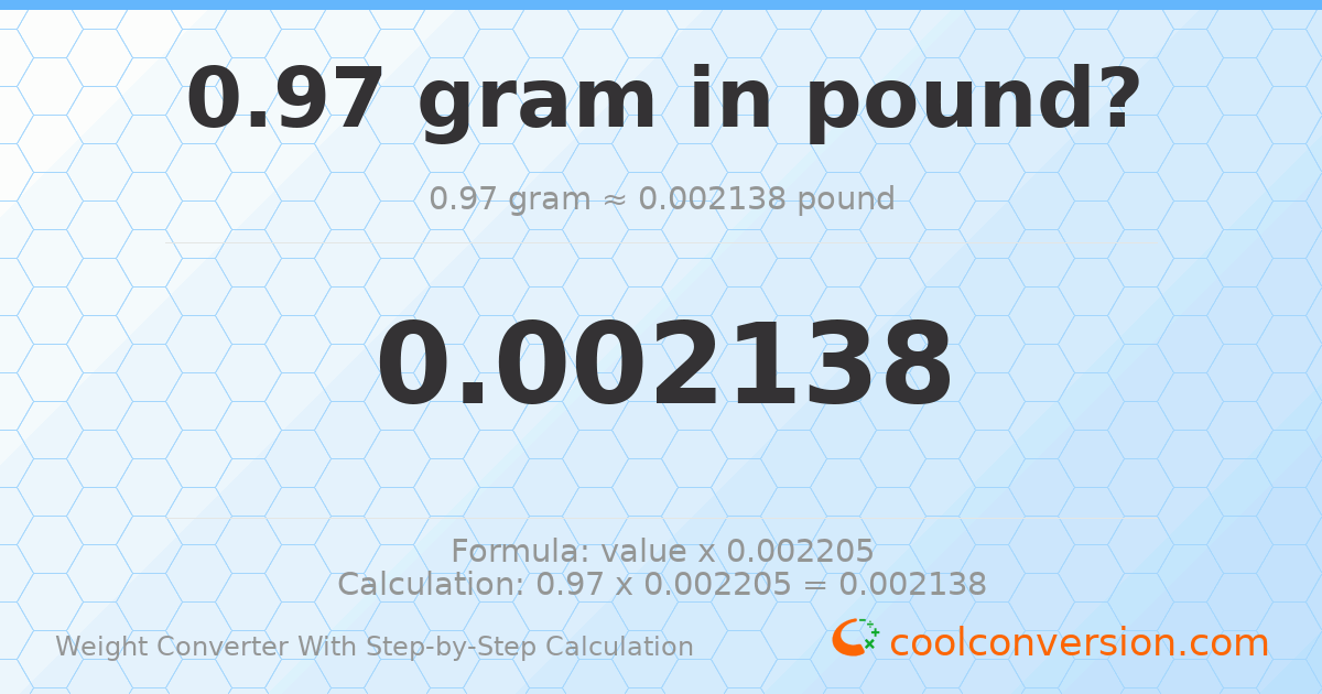0.97 grams = 0.00213848 pounds