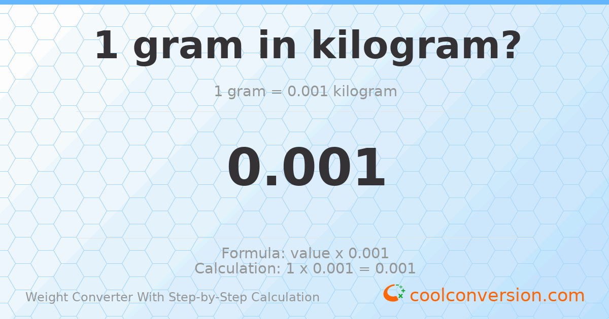 1 gram = 0.001 kilograms