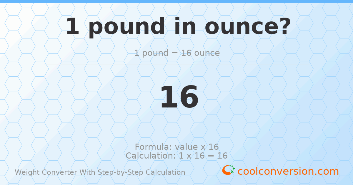 1 pound = 16 ounces
