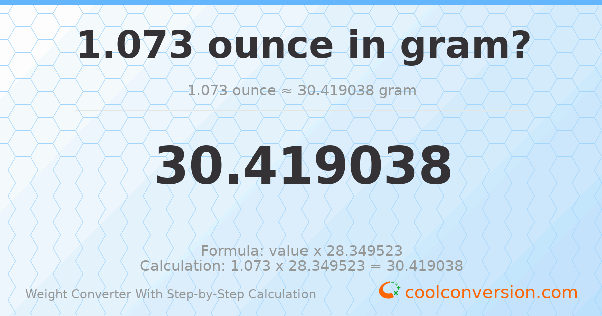 1.073 ounces = 30.419 grams