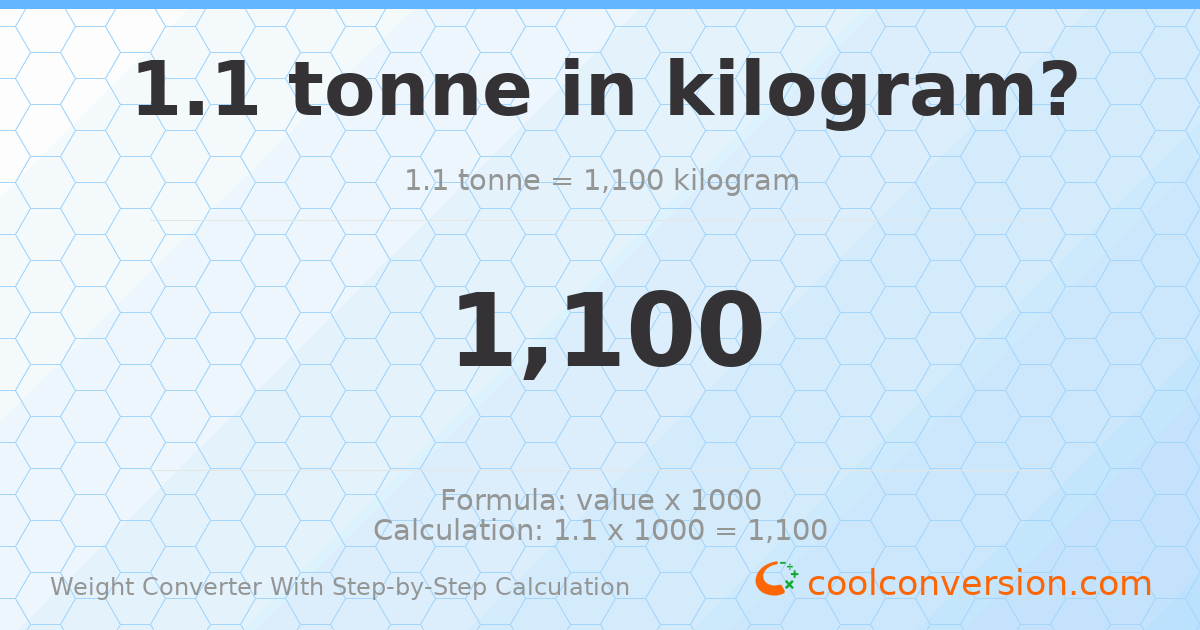 1.1 tonnes = 1100 kilograms