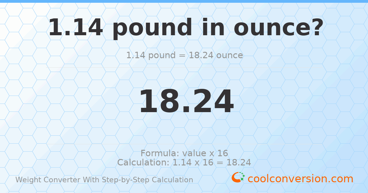 1.14 pounds = 18.24 ounces