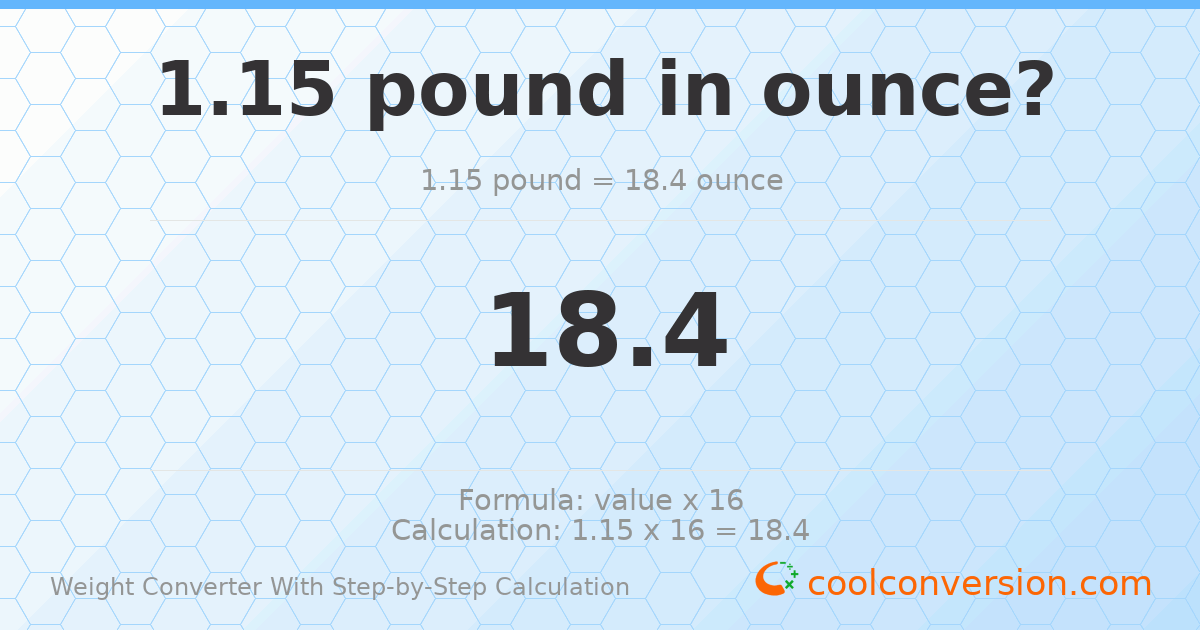 1.15 pounds = 18.4 ounces