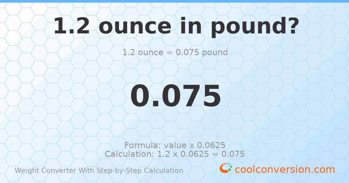 1.2 ounces = 0.075 pounds