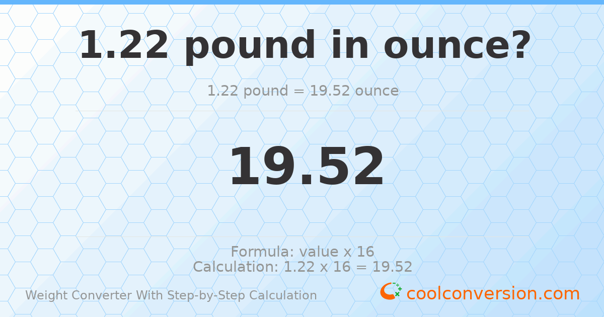 1.22 pounds = 19.52 ounces
