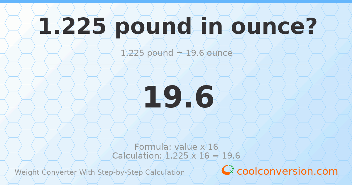1.225 pounds = 19.6 ounces